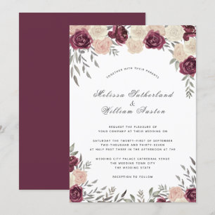 Burgundy Rose Dusty Blush Pink Wedding Invitation