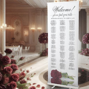 Burgundy Rose Elegant Alphabetical Seating Chart Retractable Banner