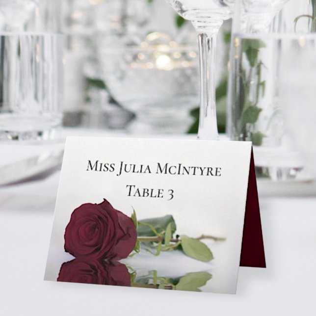 Burgundy Rose Elegant Wedding DIY Fold Place Card (Creator Uploaded)