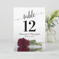 Burgundy Rose Elegant Wedding Table Number Large