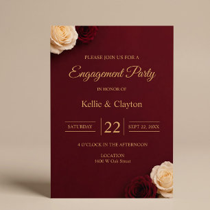 Burgundy Rose Engagement Party Invitation