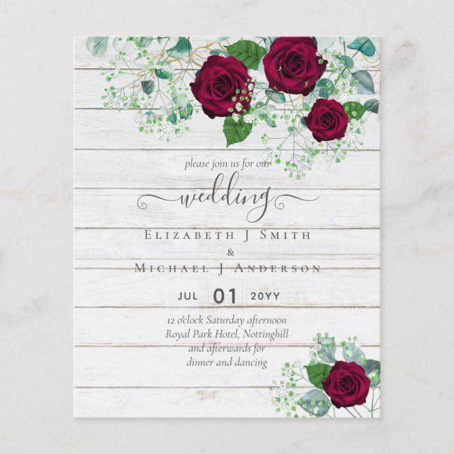 Burgundy Rose Eucalyptus Wedding Flyer (Front)