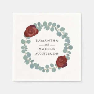 Burgundy Rose Eucalyptus Wreath Greenery Wedding Napkin