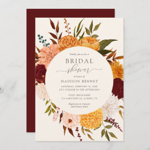 Burgundy Rose Fall Floral Bridal Shower Invitation