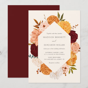 Burgundy Rose Fall Floral Wedding Invitation