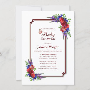 Burgundy Rose Floral Baby Shower Invitation