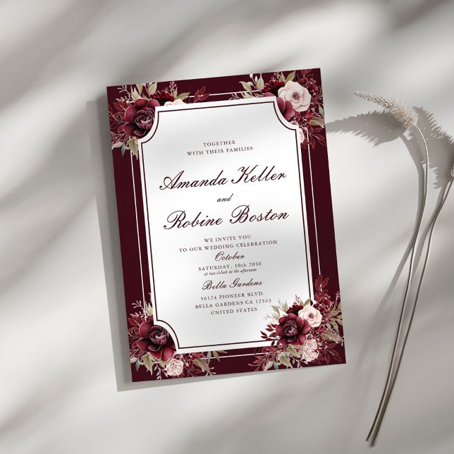 Burgundy Rose Floral Elegant Wedding Invitation (Creator Uploaded)