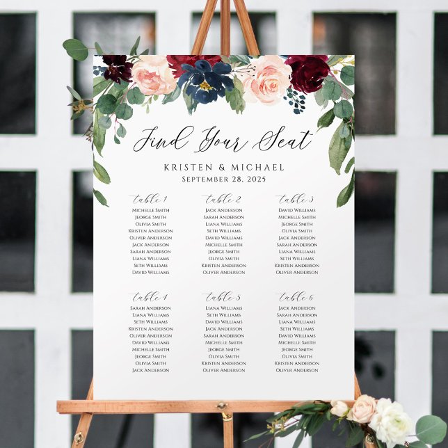 Burgundy Rose Floral Find Your Seat Seating Chart (Creator Uploaded)