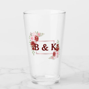 Burgundy & Rose Floral Wedding Glass