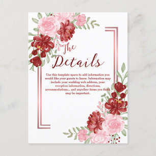 Burgundy & Rose Floral Wedding Postcard