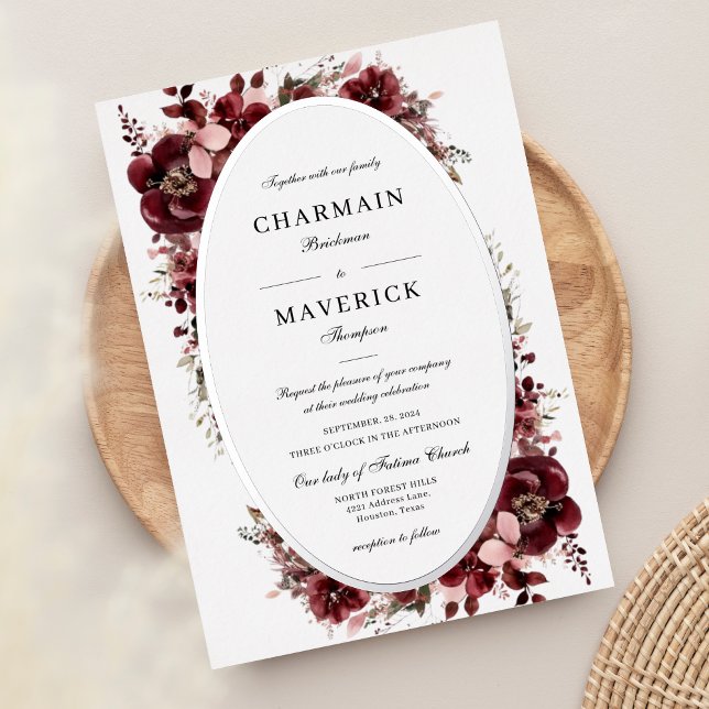 Burgundy Rose Floral Wedding Silver  (Creator Uploaded)