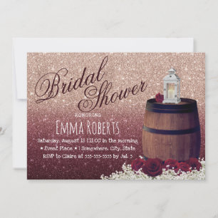 Burgundy Rose Floral Wine Barrel Bridal Shower Invitation