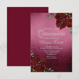 Burgundy Rose Foil Look Quinceanera Invite