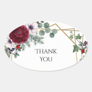 Burgundy Rose Geometric Wedding Sticker