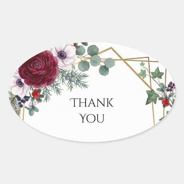 Burgundy Rose Geometric Wedding Sticker (Front)