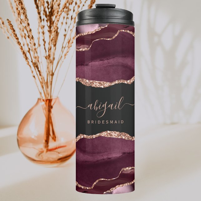 Burgundy Rose Gold Agate Dark Bridesmaid Wedding Thermal Tumbler (Creator Uploaded)