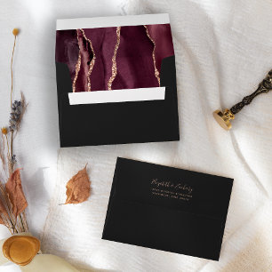 Burgundy Rose Gold Agate Dark Wedding Envelope