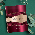 Burgundy rose gold agate marble name 2025 planner<br><div class="desc">Burgundy,  rose gold metal and agate,  marble stone print as background.  Personalise and add your name. The name is written with a modern hand lettered style script.</div>