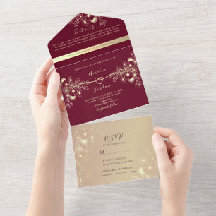 Burgundy Rose Gold All-in-One Invitation