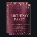 Burgundy  Rose Gold Any Age Birthday Party Invitation<br><div class="desc">Burgundy and Rose Gold Sparkle String Lights Any Age Birthday Party Invitation for an Elegant Girly Birthday . This is the perfect Birthday Celebration Invitation for an elegant Burgundy and Rose Gold Sparkle Birthday Party. Please contact the designer for matching customised items.</div>