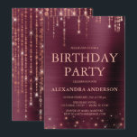 Burgundy  Rose Gold Any Age Birthday Party Invitation<br><div class="desc">Burgundy and Rose Gold Sparkle String Lights Any Age Birthday Party Invitation for an Elegant Girly Birthday . This is the perfect Birthday Celebration Invitation for an elegant Burgundy and Rose Gold Sparkle Birthday Party. Please contact the designer for matching customised items.</div>