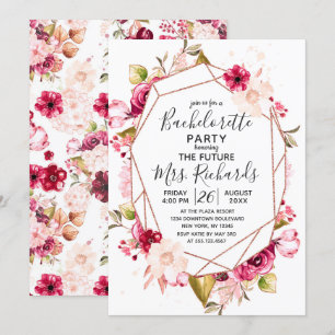 Burgundy Rose Gold Bachelorette Party Invitation