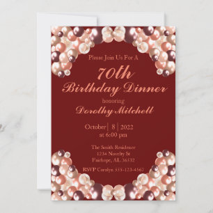 Burgundy Rose Gold Balloon 70th Birthday  Invitation