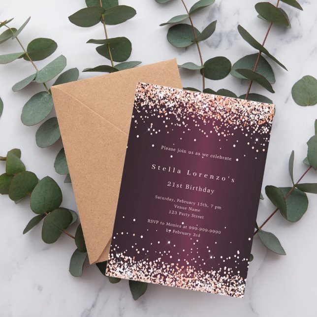 Burgundy rose gold birthday invitation (Creator Uploaded)