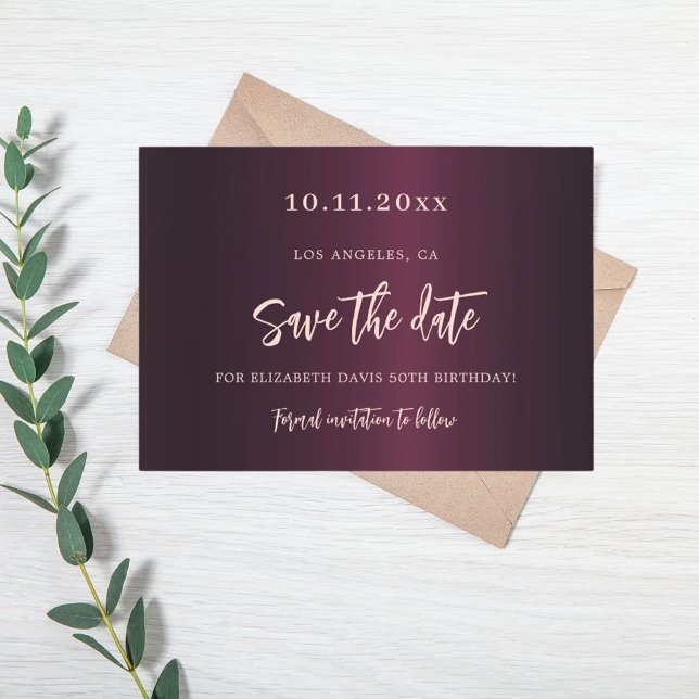 Burgundy rose gold birthday save the date (Creator Uploaded)