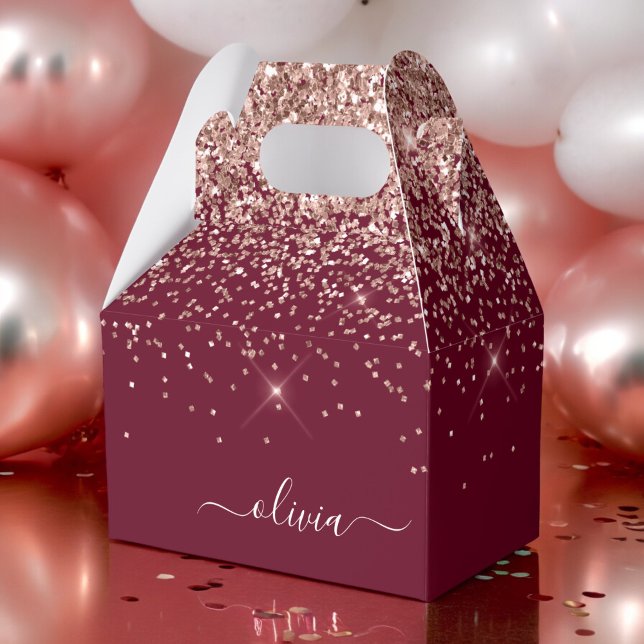 Burgundy Rose Gold Blush Pink Glitter Monogram Favour Box (Creator Uploaded)