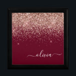 Burgundy Rose Gold Blush Pink Glitter Monogram Gift Box<br><div class="desc">Burgundy and Rose Gold Blush Pink Sparkle Glitter script Monogram Name Jewellery Keepsake Box. This makes the perfect graduation,  birthday,  wedding,  bridal shower,  anniversary,  baby shower or bachelorette party gift for someone that loves glam luxury and chic styles.</div>