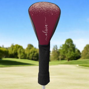 Burgundy Rose Gold Blush Pink Glitter Monogram Golf Head Cover