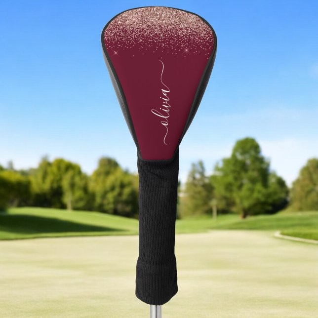 Burgundy Rose Gold Blush Pink Glitter Monogram Golf Head Cover (Creator Uploaded)