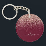 Burgundy Rose Gold Blush Pink Glitter Monogram Key Ring<br><div class="desc">Rose Gold - Blush Pink and Burgundy Sparkle Glitter Script Monogram Name Keychain. This makes the perfect sweet 16 birthday,  wedding,  bridal shower,  anniversary,  baby shower or bachelorette party gift for someone that loves glam luxury and chic styles.</div>