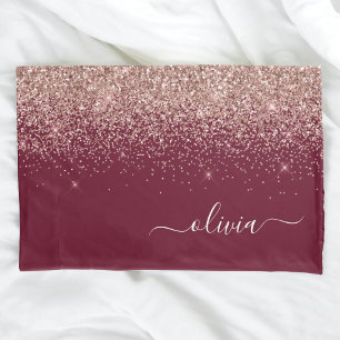 Burgundy Rose Gold Blush Pink Glitter Monogram Pillowcase