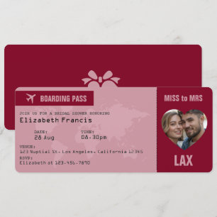 Burgundy & Rose Gold Boarding Pass Bridal Shower Invitation