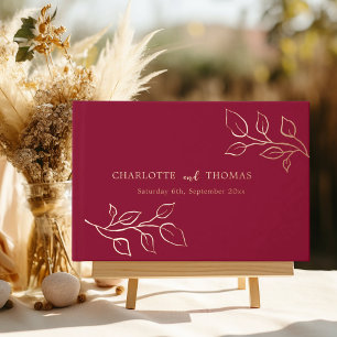 Burgundy rose gold botanical luxury wedding guest book