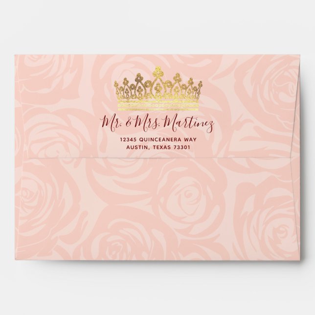 Burgundy Rose Gold Crown Butterfly Return Address Envelope (Back (Top Flap))