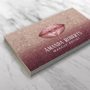Burgundy Rose Gold Dripping Lips Makeup Artist Business Card