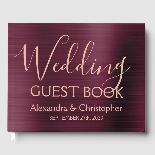 Burgundy - Rose Gold Elegant Wedding Autumn Guest Book (Front)