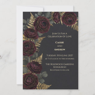 Burgundy Rose Gold Fern Wedding Invitation