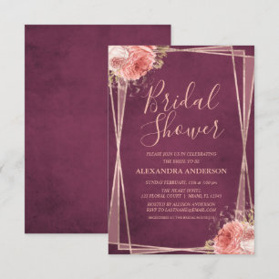 Burgundy Rose Gold Floral Bridal Shower Invitation