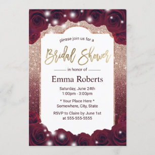 Burgundy Rose Gold Floral Elegant Bridal Shower Invitation