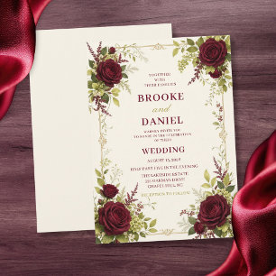 Burgundy Rose Gold Frame Elegant Wedding Invitation