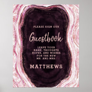 Burgundy & Rose Gold Geode Agate Guestbook Sign