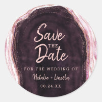 Burgundy & Rose Gold Geode Agate Save the Date