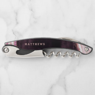Burgundy & Rose Gold Geode Agate Wedding Monogram Corkscrew