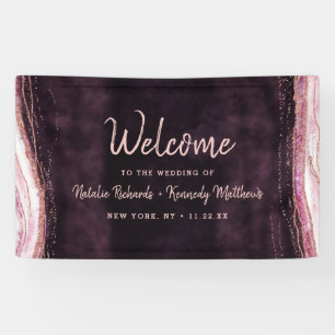 Burgundy & Rose Gold Geode Agate Wedding Welcome Banner