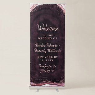 Burgundy & Rose Gold Geode Agate Wedding Welcome Retractable Banner