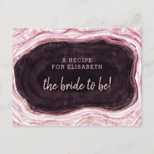 Burgundy & Rose Gold Geode Bride to Be Recipe Card